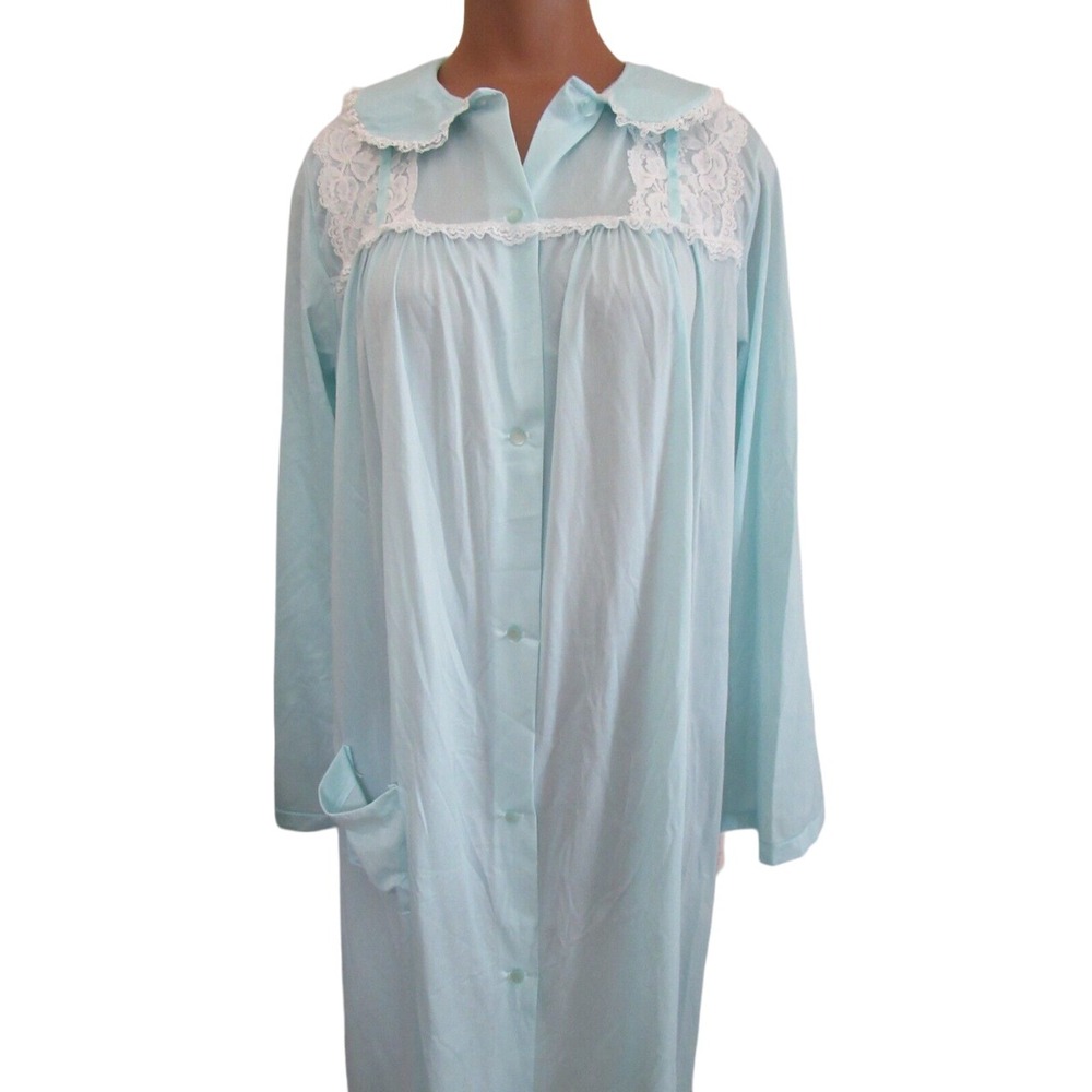 Nancy King vintage Women Blue Nylon long summer lightweight Robe Nightgown M